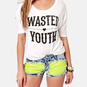 Jean Shorts with Neon Sequin Pockets!